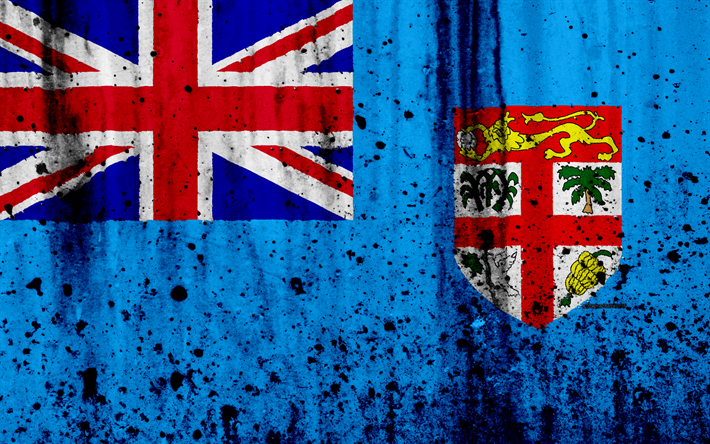 Fiji bandiera, 4k, grunge, bandiera delle isole Fiji, Australia, Fiji, simboli nazionali, Fiji bandiera nazionale
