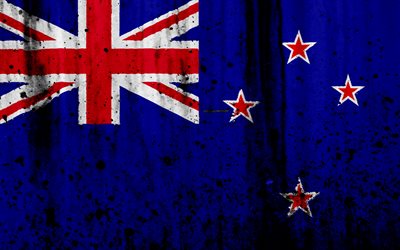 New Zealand flag, 4k, grunge, flag of New Zealand, Oceania, New Zealand, national symbols, New Zealand national flag