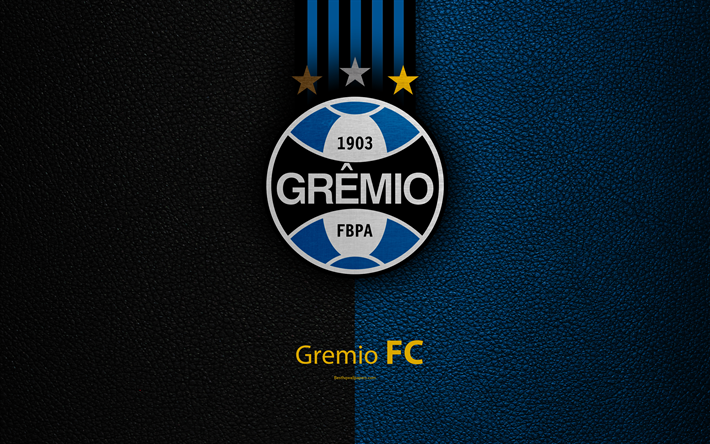 Gremio FC, 4K, Brazilian football club, Brazilian Serie A, leather texture, emblem, Gremio logo, Porto Alegre, Rio Grande do Sul, Brazil, football