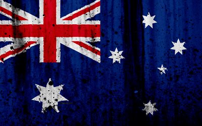 Australian flag, 4k, grunge, flag of Australia, Oceania, Australia, national symbols, Australia national flag