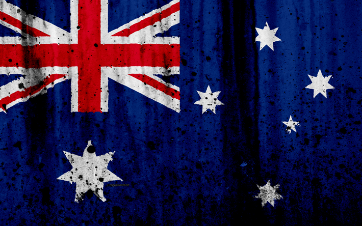 Avustralya bayrağı, 4k, grunge, bayrak, Okyanusya, Avustralya, ulusal semboller, Avustralya ulusal bayrak