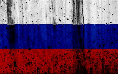 Ryska flaggan, 4k, grunge, Rysslands flagga, Europa, Ryssland, nationella symboler