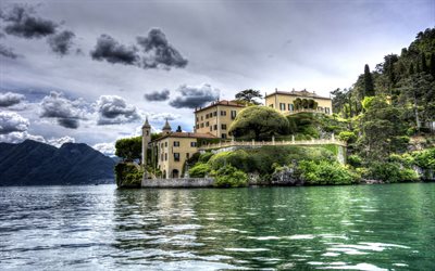 Villa Balbianello, 4k, HDR, el Lago de Como, Lenno, Italia, Europa