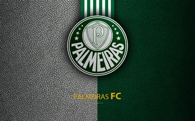 نادي بالميراس, 4K, البرازيلي لكرة القدم, البرازيلي الايطالي, جلدية الملمس, شعار, أشجار النخيل قريبا, ساو باولو, البرازيل, كرة القدم