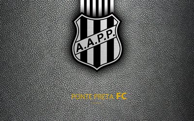 Ponte Preta FC, 4K, Brazilian football club, Brazilian Serie A, leather texture, emblem, logo, Campinas, Sao Paulo, Brazil, football