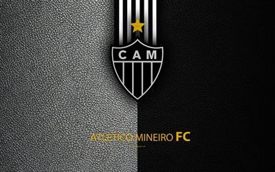 Atletico Mineiro FC, 4K, Brazilian football club, Brazilian Serie A, leather texture, emblem, logo, Belo Horizonte, Minas Gerais, Brazil, football