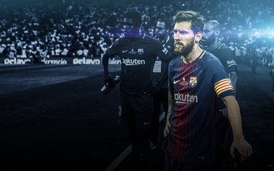 Lionel Messi, 4k, FCB, futbol yıldızları, Barca, Messi, FC Barcelona, futbolcular, sanat, futbol, Leo Messi