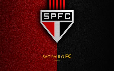 Sao Paulo FC, 4K, Brazilian football club, Brazilian Serie A, leather texture, emblem, logo, S&#227;o Paulo, Brazil, football