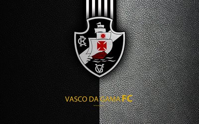 Vasco da Gama FC, 4K, Brazilian football club, Brazilian Serie A, leather texture, emblem, logo, Rio de Janeiro, Brazil, football