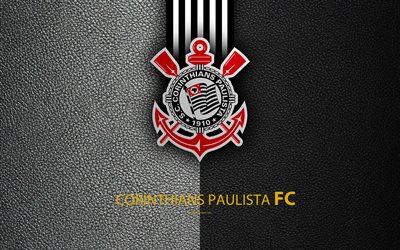 Corinthians Paulista FC, 4K, Brasile&#241;o, club de f&#250;tbol, el Brasile&#241;o de Serie a, de textura de cuero, Corintios emblema, logotipo, S&#227;o Paulo, Brasil, el f&#250;tbol