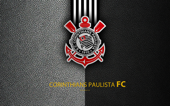 Corinthians Paulista FC, 4K, Brasileiro de clubes de futebol, Brasileiro Serie A, textura de couro, O Corinthians emblema, logo, S&#227;o Paulo, Brasil, futebol