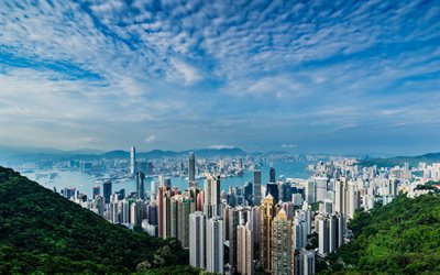 Hong Kong, Centro Internacional De Com&#233;rcio, Duas Centro Financeiro Internacional, Arranha-c&#233;us de Hong Kong, paisagem urbana, edif&#237;cios modernos, manh&#227;, China