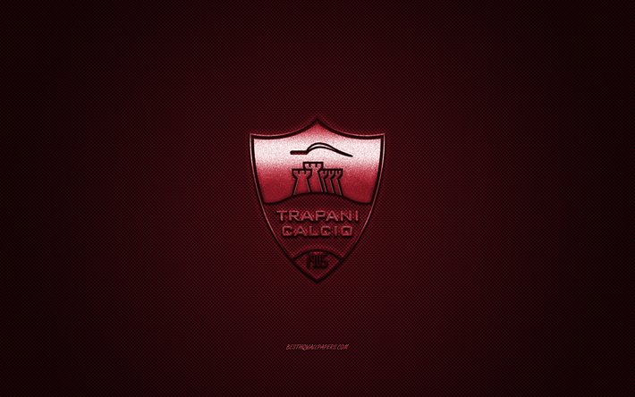 Jalkapallo Porat, Italian football club, Serie B, viininpunainen logo, viininpunainen hiilikuitu tausta, jalkapallo, Trapani, Italia, Trapani Calcio logo