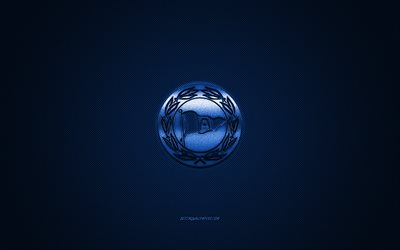 DSC Arminia Bielefeld, Alem&#227;o clube de futebol, Bundesliga 2, azul do logotipo, azul de fibra de carbono de fundo, futebol, Bielefeld, Alemanha, Arminia Bielefeld logotipo