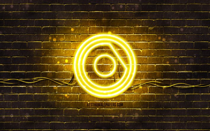 Nicky Romero yellow logo, 4k, superstars, dutch DJs, yellow brickwall, Nicky Romero logo, Nick Rotteveel, Nicky Romero, music stars, Nicky Romero neon logo