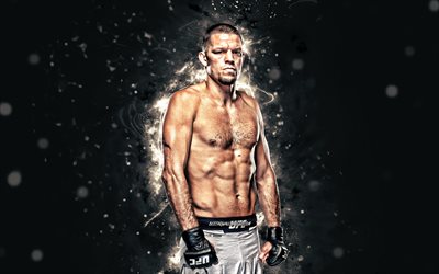 Nate Diaz, 4k, beyaz neon ışıkları, Amerikan savaş&#231;ıları, MMA, UFC, Nate Diaz 4K, UFC d&#246;v&#252;ş&#231;&#252;s&#252;, MMA savaş&#231;ıları, Nathan Donald Diaz