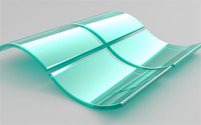 Windows logo, 3D cam logo, amblem, cam sanatı, Beyaz arka plan, Windows