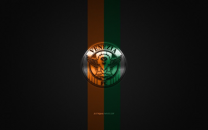 Venezia FC, italien, club de football, Serie B, vert-orange-noir logo vert-orange-noir en fibre de carbone de fond, football, Venise, Italie, V&#233;n&#233;tie FC logo