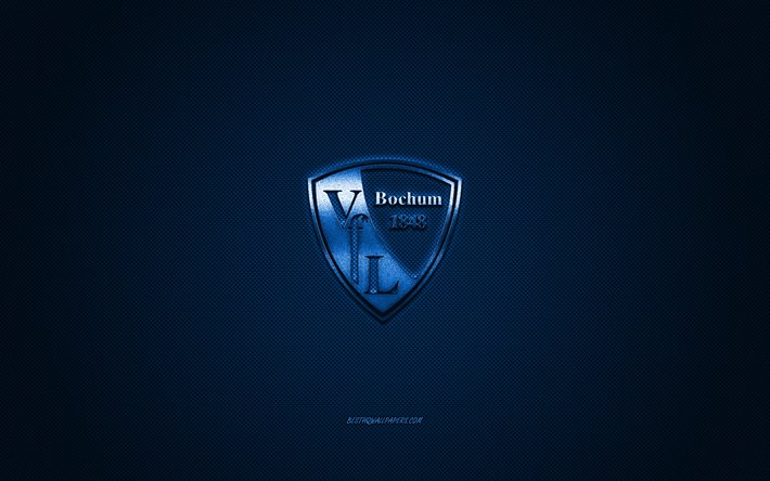VfL Bochum, Tysk fotboll club, Bundesliga 2, bl&#229; logo, bl&#229; kolfiber bakgrund, fotboll, Bochum, Tyskland, VfL Bochum logotyp