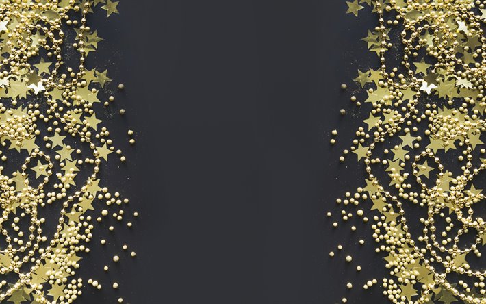 Sfondo nero con stelle d&#39;oro, sfondo Natale, stelle dorate, Felice Anno Nuovo, Natale, natale