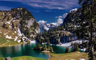 Hinterstockensee, monta&#241;a, lago, paisaje de monta&#241;a, Alpes, Erlenbach im Simmental, Berna, Suiza