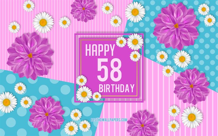 58th Happy Birthday, Spring Birthday Background, Happy 58th Birthday, Happy 58 Years Birthday, Birthday flowers background, 58 Years Birthday, 58 Years Birthday party