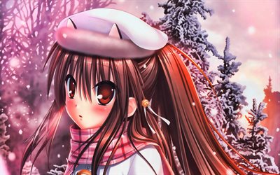 4k, Rin Natsume, l&#39;hiver, Little Busters, œuvres d&#39;art, protagoniste, manga, Kyousuke Natsume