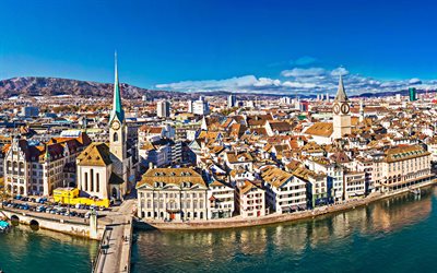 Zurich, cityscape, winter, old buildings, church, chapel, Switzerland