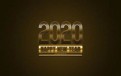 Happy New Year 2020, Golden 2020 background, Golden metal 2020 background, 2020 concepts, Christmas, 2020, Golden carbon texture