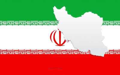 Iranin kartta siluetti, Iranin lippu, siluetti lipussa, Iran, 3d Iran -kartta siluetti, Iranin 3d-kartta