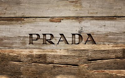 Logo Prada in legno, 4K, sfondi in legno, marchi, logo Prada, creativo, intaglio del legno, Prada