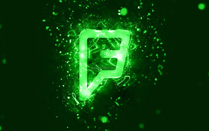 Logo Foursquare verde, 4k, luci al neon verdi, creativo, sfondo astratto verde, logo Foursquare, social network, Foursquare