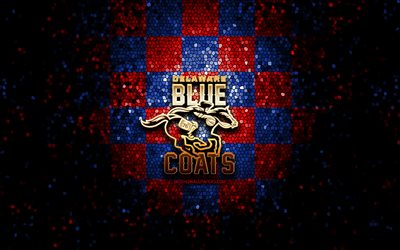 Delaware Blue Coats, logotipo brilhante, NBA G League, fundo xadrez azul vermelho, basquete, time americano de basquete, logotipo Delaware Blue Coats, arte em mosaico