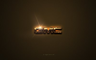 Logo GMC dorato, grafica, sfondo marrone in metallo, emblema GMC, creativo, logo GMC, marchi, GMC