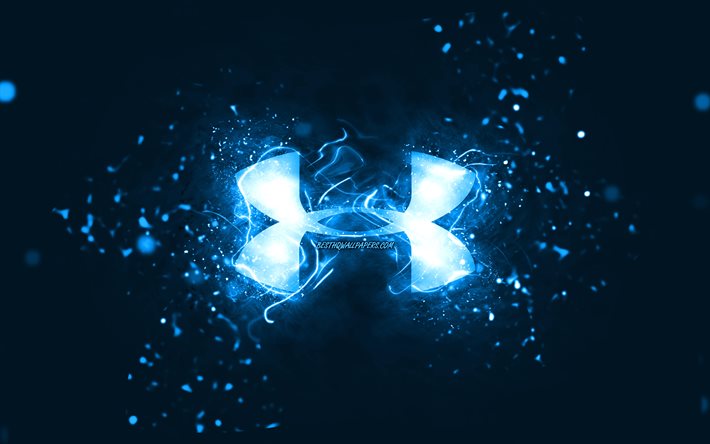 Logotipo azul da Under Armour, 4k, luzes de n&#233;on azuis, criativo, fundo abstrato azul, logotipo da Under Armour, marcas, Under Armour