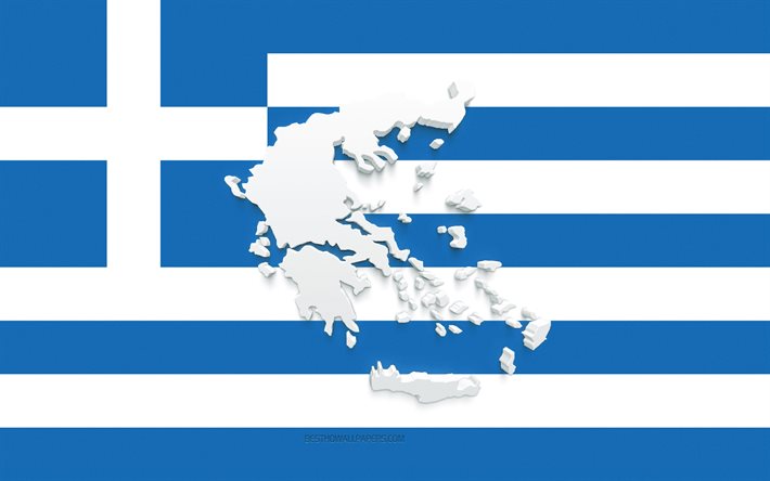 Greklands karta siluett, Greklands flagga, siluett p&#229; flaggan, Grekland, 3d Greklands karta siluett, Grekland 3d karta