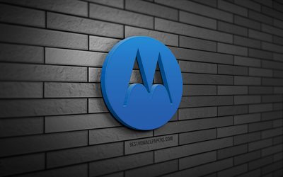 Motorola 3D logosu, 4K, gri brickwall, yaratıcı, markalar, Motorola logosu, 3D sanat, Motorola