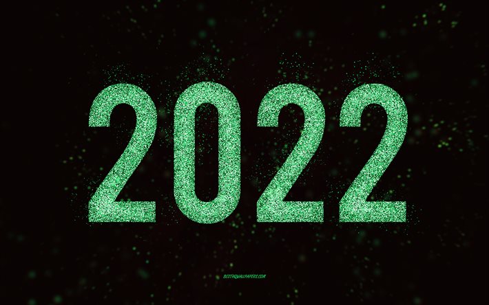 明けましておめでとうございます, 緑のキラキラアート, 2022年の新しいNog, 2022年の緑のキラキラ背景, 2022年のコンセプト, 黒の背景, グリーティングカード