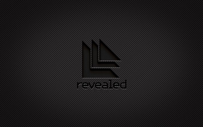 Revealed Recordings karbon logosu, 4k, grunge sanat, karbon arka plan, yaratıcı, Revealed Recordings siyah logosu, m&#252;zik etiketleri, Revealed Recordings logosu, Revealed Recordings
