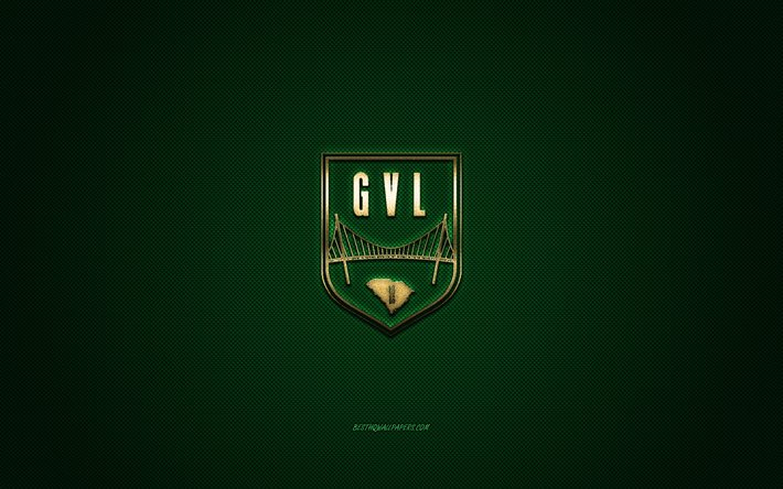 グリーンビルFC, アメリカのサッカークラブ, 黄色のロゴ, 緑の炭素繊維の背景, USLリーグ1, サッカー, グリーンビル, 米国, グリーンビルFCロゴ