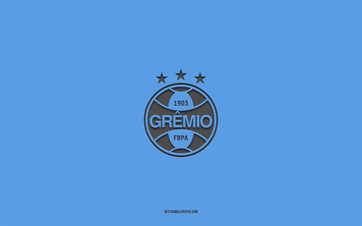 gremio, blauer hintergrund, brasilianische fu&#223;ballmannschaft, gremio-emblem, serie a, porto alegre, brasilien, fu&#223;ball, gremio-logo