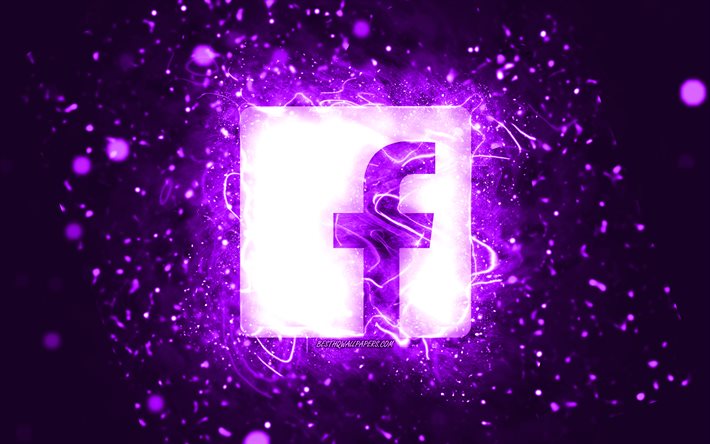 Facebook violett logotyp, 4k, violetta neonljus, kreativ, violett abstrakt bakgrund, Facebook logotyp, socialt n&#228;tverk, Facebook