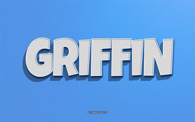 Griffin, mavi &#231;izgiler arka plan, adları olan duvar kağıtları, Griffin adı, erkek isimleri, Griffin tebrik kartı, hat sanatı, Griffin adıyla resim