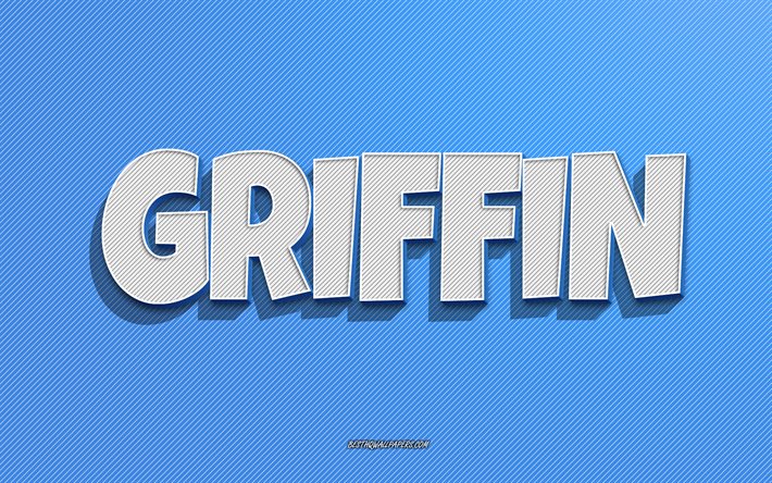 Griffin, fundo de linhas azuis, pap&#233;is de parede com nomes, nome do Griffin, nomes masculinos, cart&#227;o comemorativo do Griffin, arte de linha, imagem com o nome do Griffin