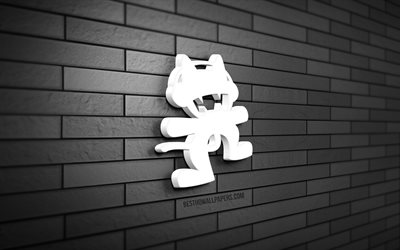 Logotipo Monstercat 3D, 4K, parede de tijolos cinza, criativo, estrelas da m&#250;sica, logotipo Monstercat, DJs canadenses, arte 3D, Monstercat