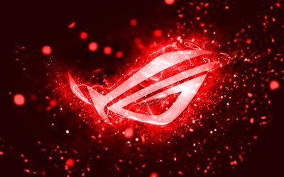 Rog red logo, 4k, red neon lights, Republic Of Gamers, creative, red abstract background, Rog logo, Republic Of Gamers logo, Rog