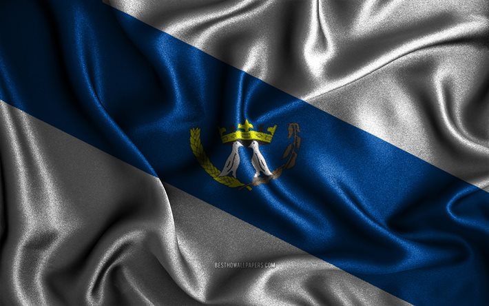Ponta Grossa lippu, 4k, silkki aaltoilevat liput, Brasilian kaupungit, Ponta Grossan p&#228;iv&#228;, Ponta Grossan lippu, kangasliput, 3D-taide, Ponta Grossa, Ponta Grossa 3D lippu