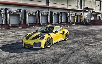4k, Porsche 911 GT2 RS MR, 2021, exterior, front view, race car, yellow-black GT2RS, German sports cars, Porsche