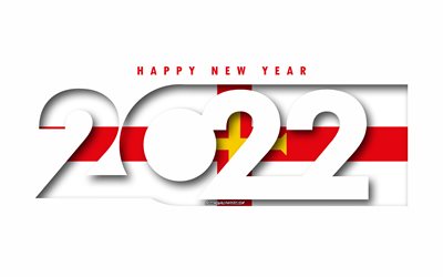 Hyv&#228;&#228; uutta vuotta 2022 Guernsey, valkoinen tausta, Guernsey 2022, Guernsey 2022 uusi vuosi, 2022 konseptit, Guernsey, Guernseyn lippu