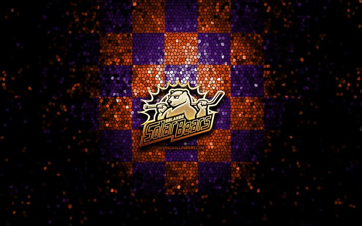 Orlando Solar Bears, glitterlogotyp, ECHL, violett orange rutig bakgrund, hockey, amerikanskt hockeylag, Orlando Solar Bears logotyp, mosaikkonst